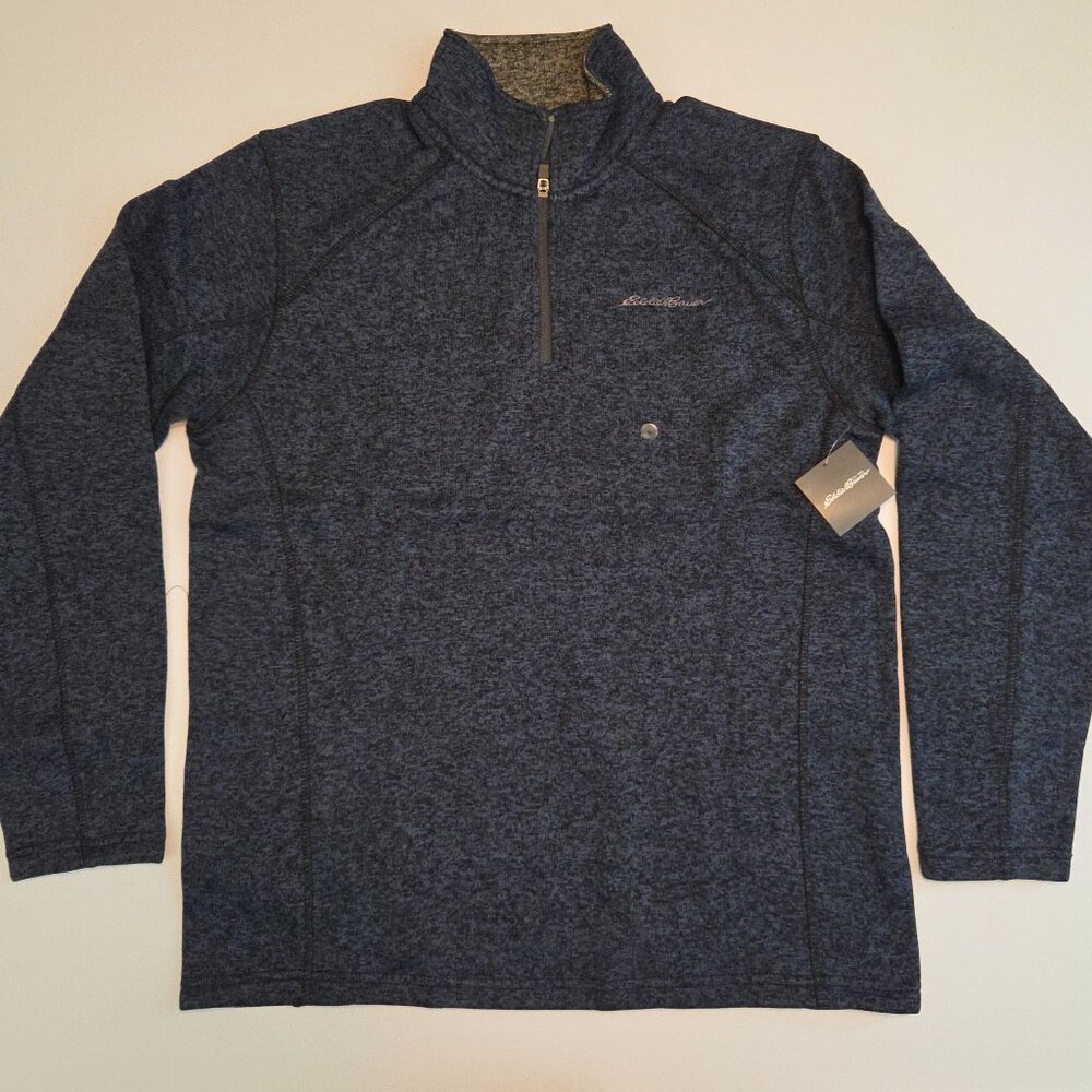 Eddie Bauer Men’s 1/4-Zip Long Sleeve Pullover, Large, Navy Heather, NWT